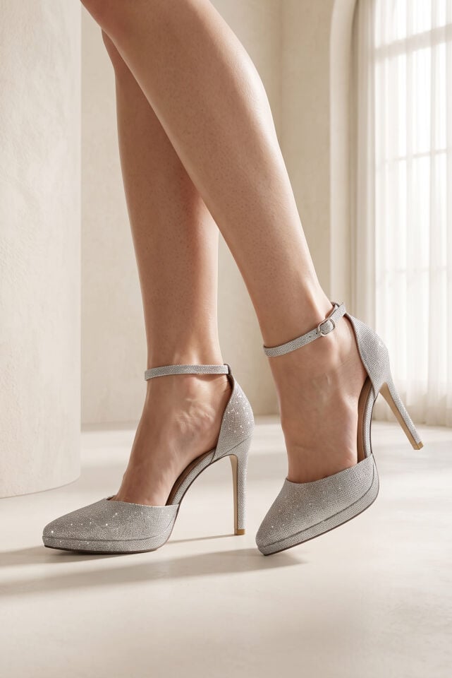 Parıltılı Platform Silver Stiletto